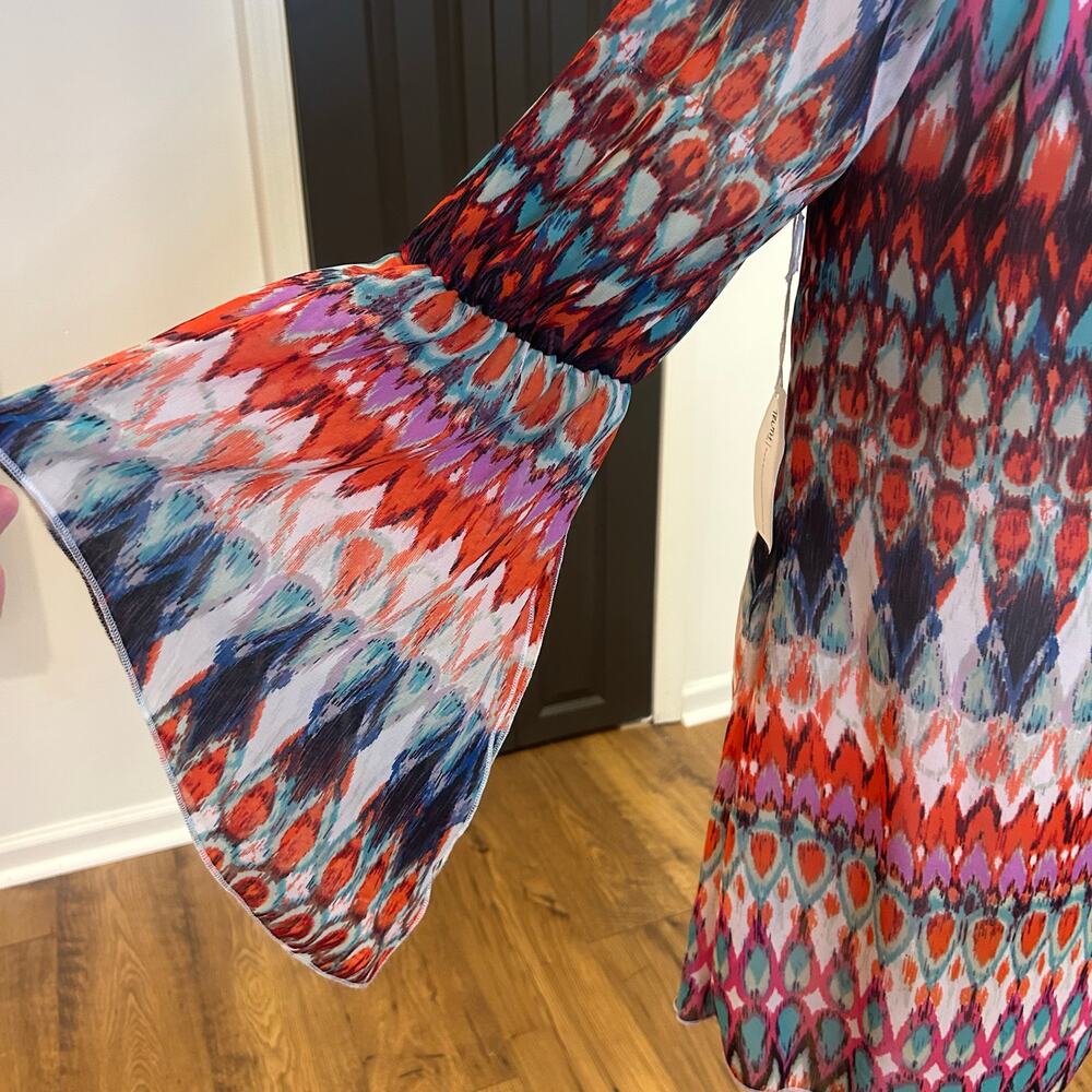 TRUTH NWT Sz L Psychedelic Colorful Whimsy Flutter Slv Fairy Grunge Shift Dress